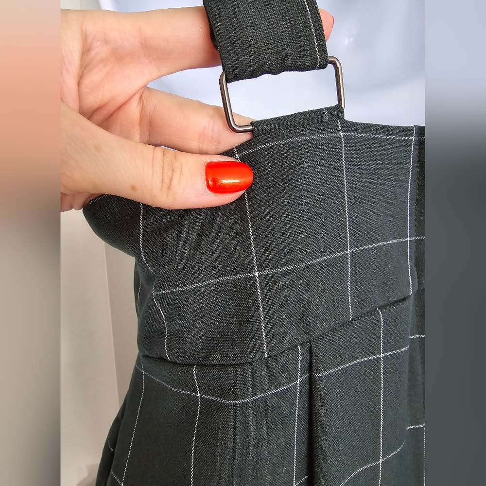 NWOT Rare Unique Vintage Windowpane Emerald Rochelle Plaid Suspender Pants - Picture 8 of 10